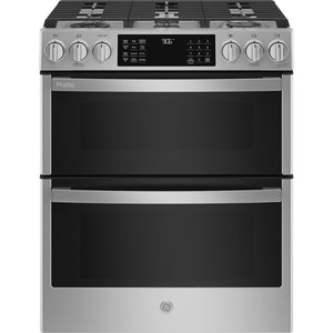 GE Profile Cuisinière intelligente au gaz 6,7 pi³ encastrable à four double à convection avec friture à air 30 po acier inoxydable PCGS960YPFS