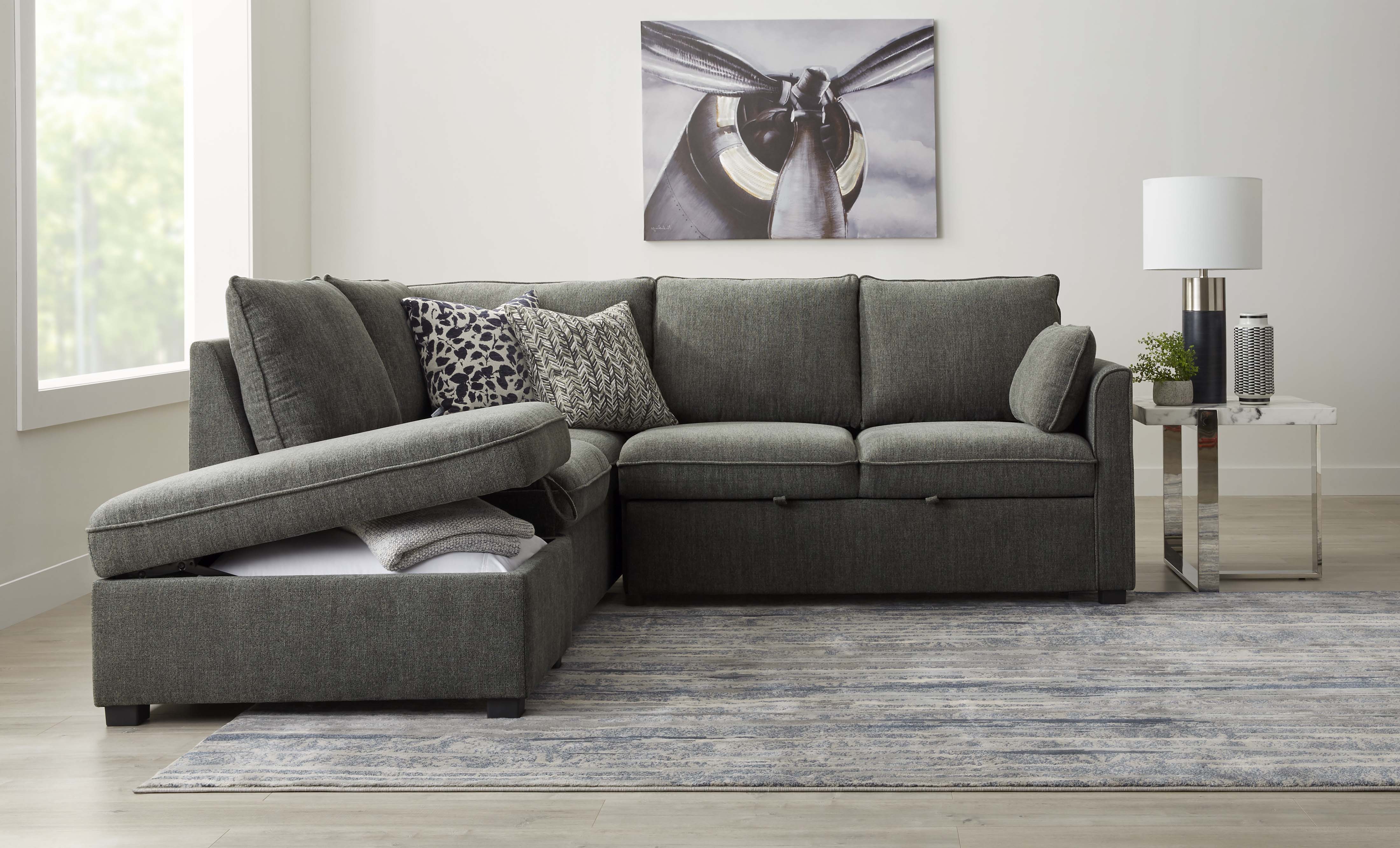 Portland 3-Piece Sectional with Right-Facing Pop-Up Bed - Grey