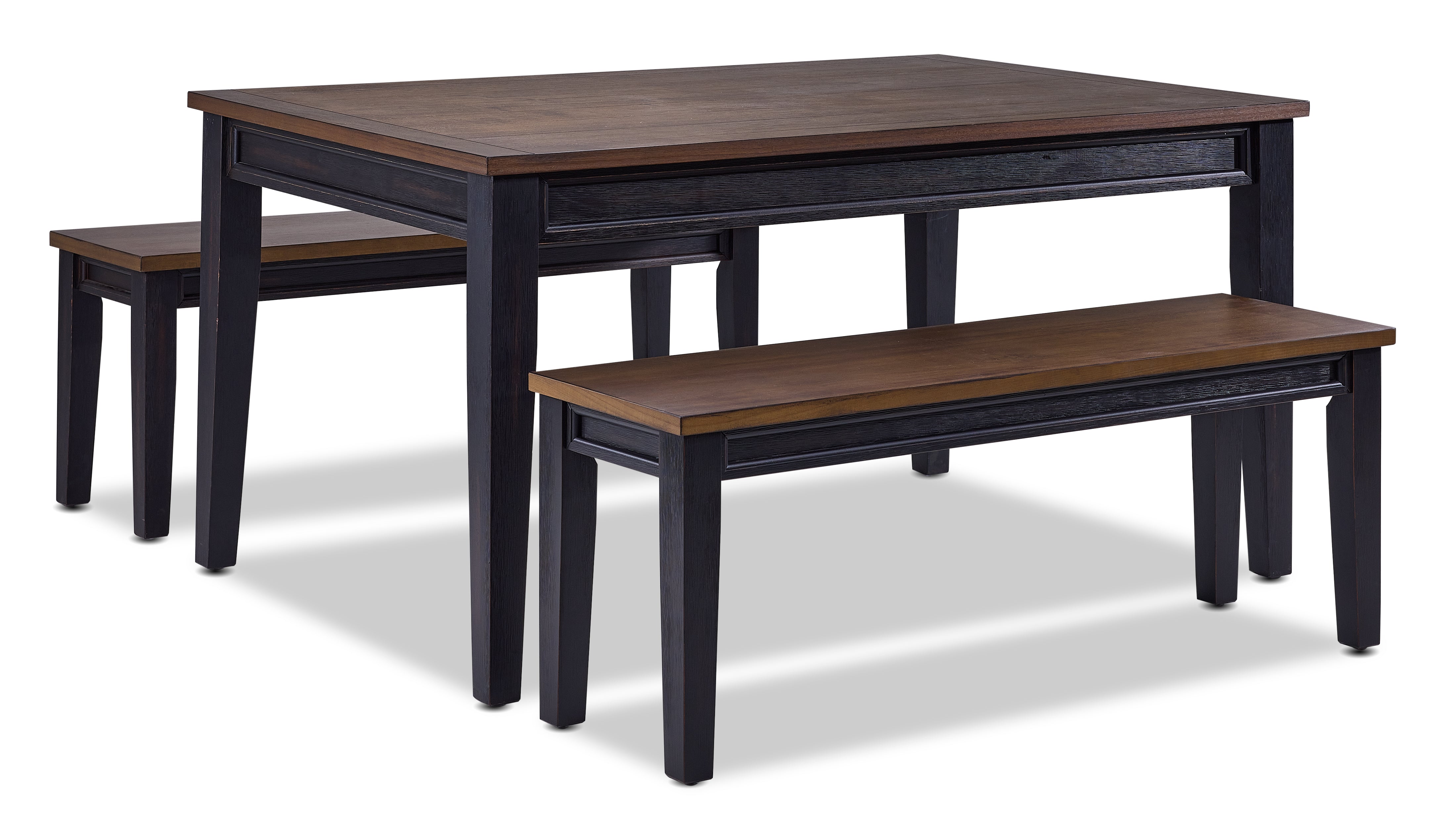 Caylie Noir 3-Piece Dining Set with Benches - Ebony, Driftwood