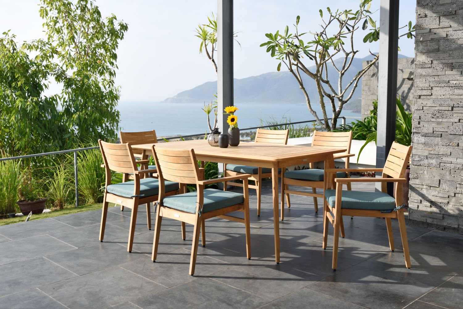 Bandrele Teak Outdoor 7-Piece Dining Package - Green/Natural