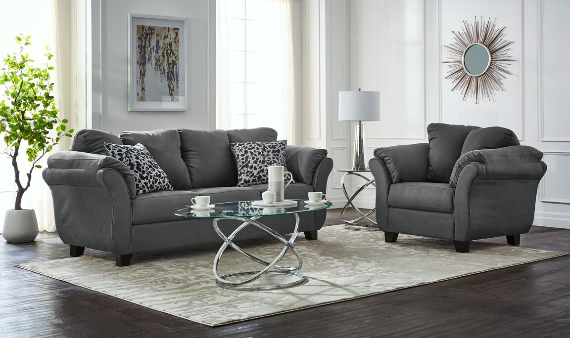 Collier Sofa and Chair Set - Dark Grey
