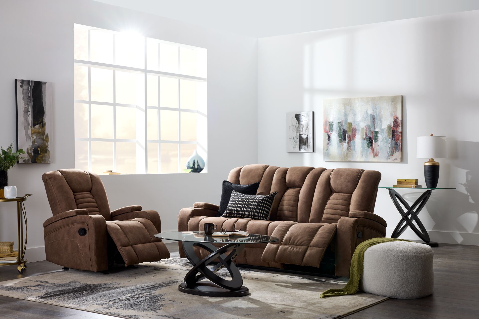Dallas Reclining Sofa With Drop Down Table - Mocha