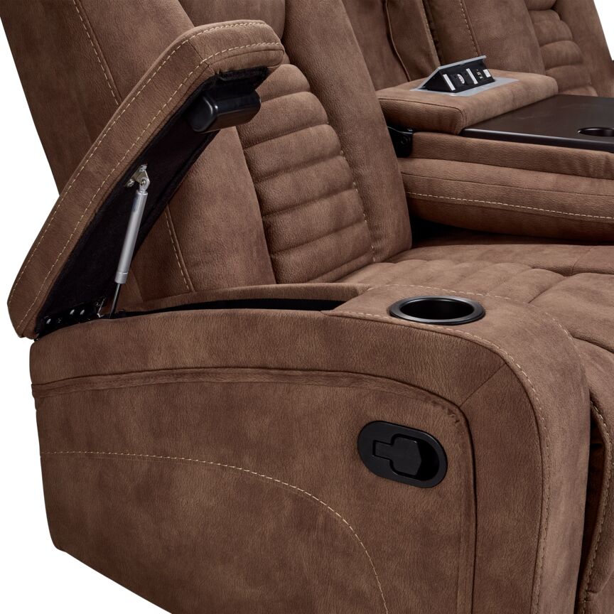 Dallas Reclining Sofa With Drop Down Table - Mocha