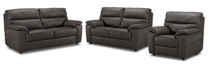 Toscana Ens. Sofa, causeuse et fauteuil en cuir - gris foncé
