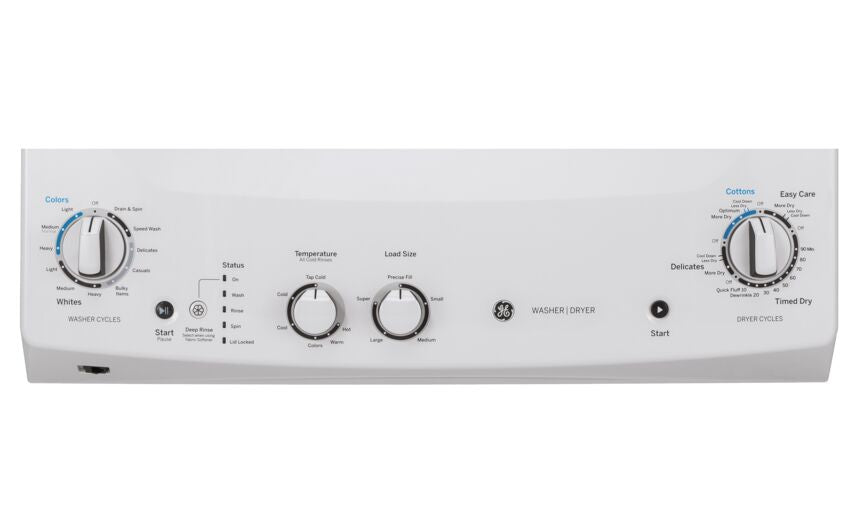 GE White Unitized Spacemaker® Washer (4.4 Cu.Ft.) and White Gas Dryer (5.9 Cu.Ft.) - GUD27GSSMWW