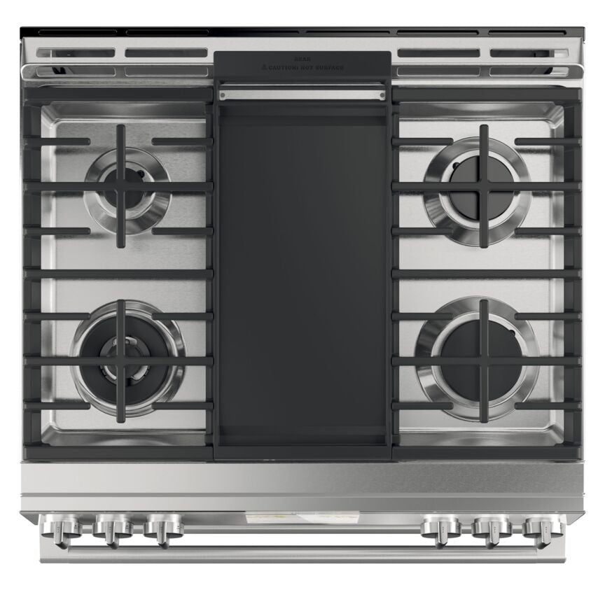 Café Platinum Glass 30" Slide-in Front-Control Dual-Fuel Range (7.0 Cu.Ft) - CC2S950M2NS5