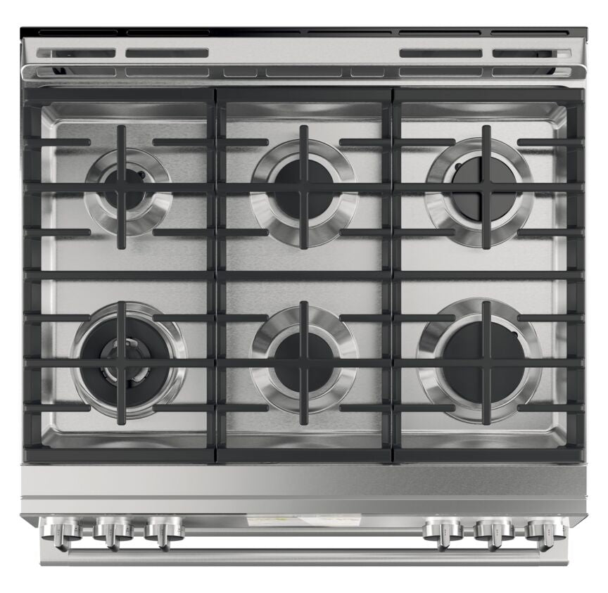 Café Platinum Glass 30" Slide-in Front-Control Dual-Fuel Range (7.0 Cu.Ft) - CC2S950M2NS5