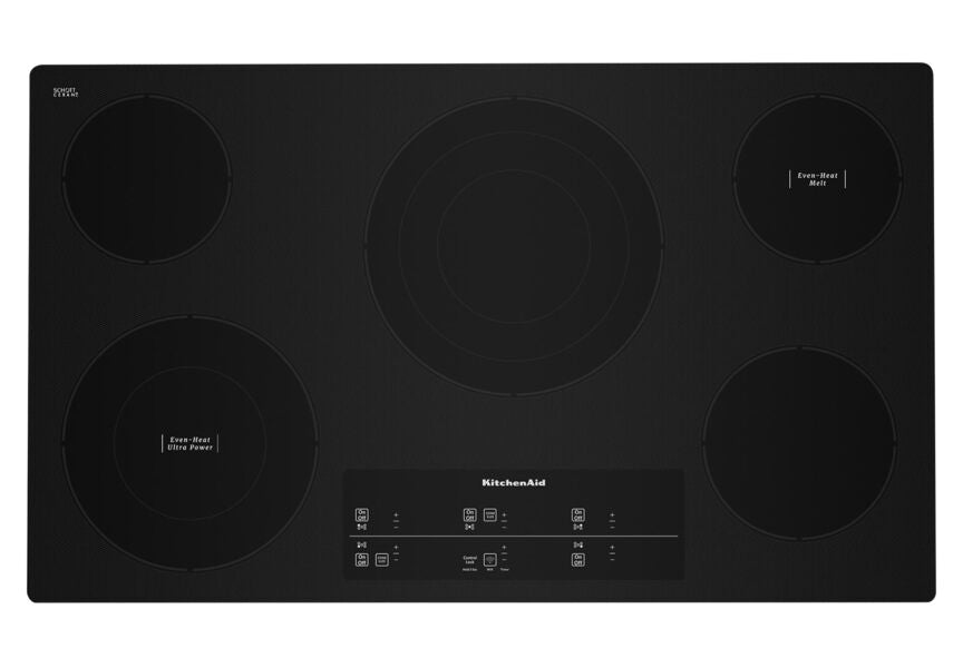 KitchenAid Black 36" Electric Cooktop with 5 Elements and Touch-Activated Controls - KCES956KBL