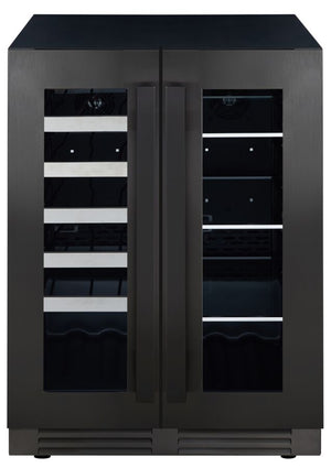 Marathon Refroidisseur à boissons avec porte à deux battants 5,0 pi³ à 2 zones 24 po acier inoxydable noir MBWC56-FDBLS