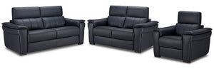 Orlando-Ray Ens. Sofa, causeuse et fauteuil en cuir - bleu