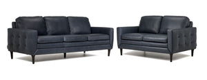 Oscar Ens. Sofa et causeuse en cuir – bleu