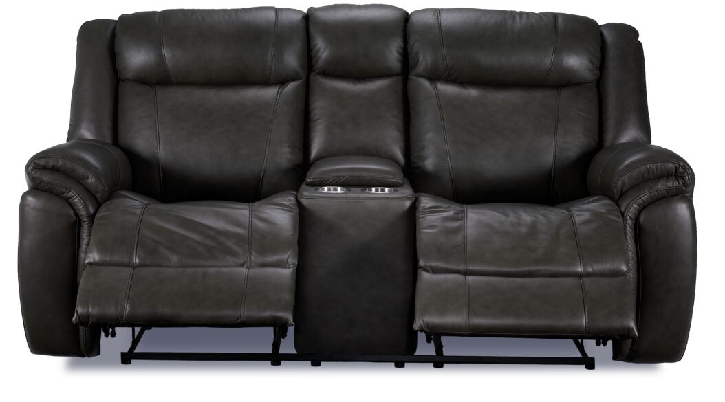 Plaza Leather Reclining Loveseat with Console - Grey