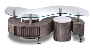Serpentine Table de centre avec 2 tabourets – gris pâle