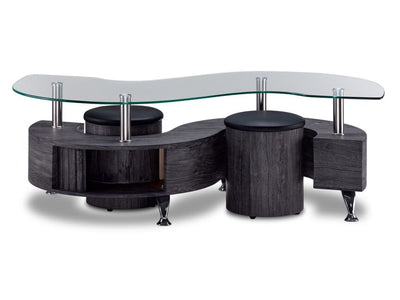 Serpentine Table de centre avec 2 tabourets – gris foncé