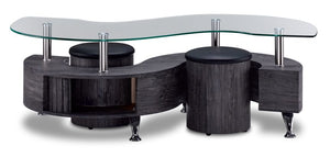 Serpentine Table de centre avec 2 tabourets – gris foncé