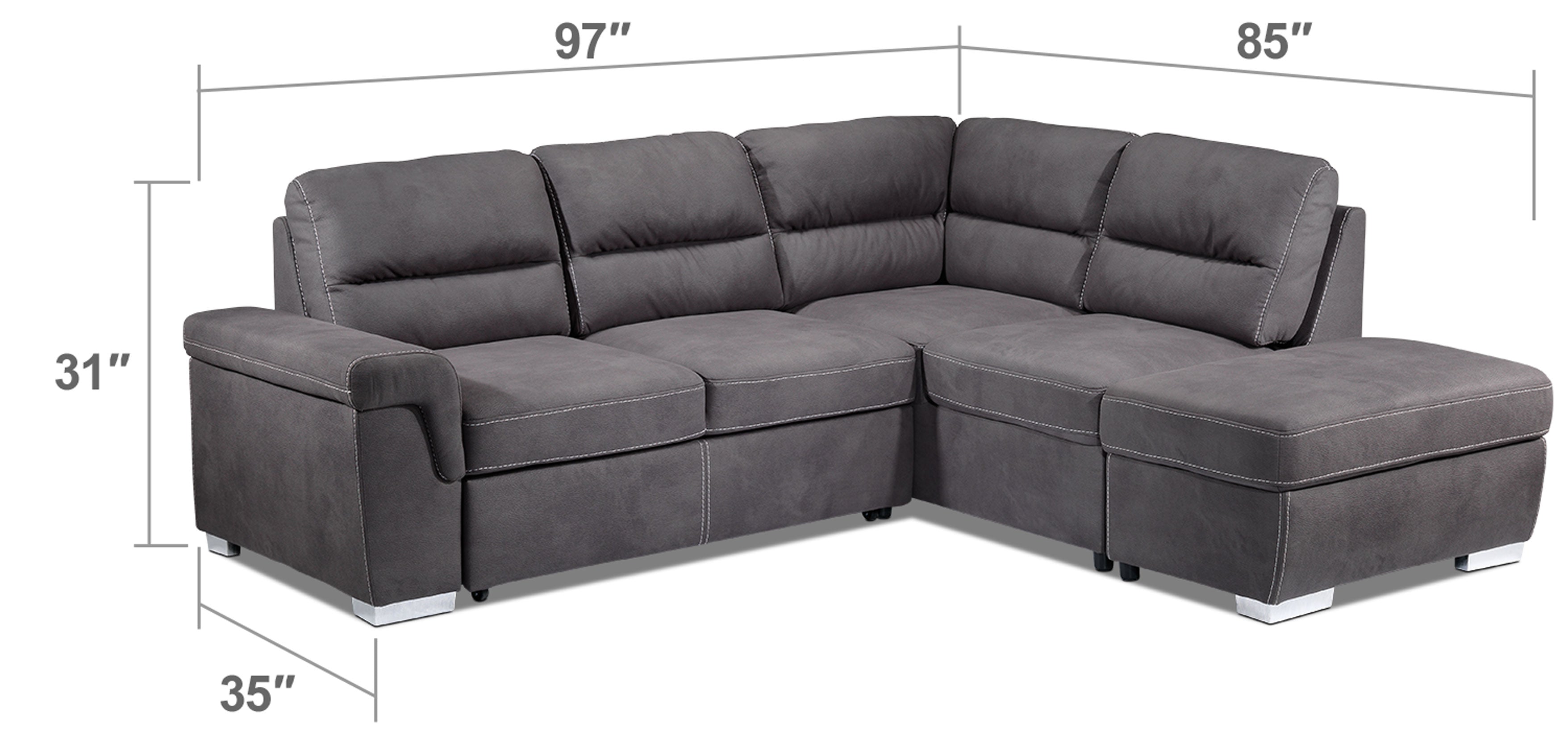 Simone 3-Piece Sectional with Left-Facing Pop-Up Bed - Charcoal