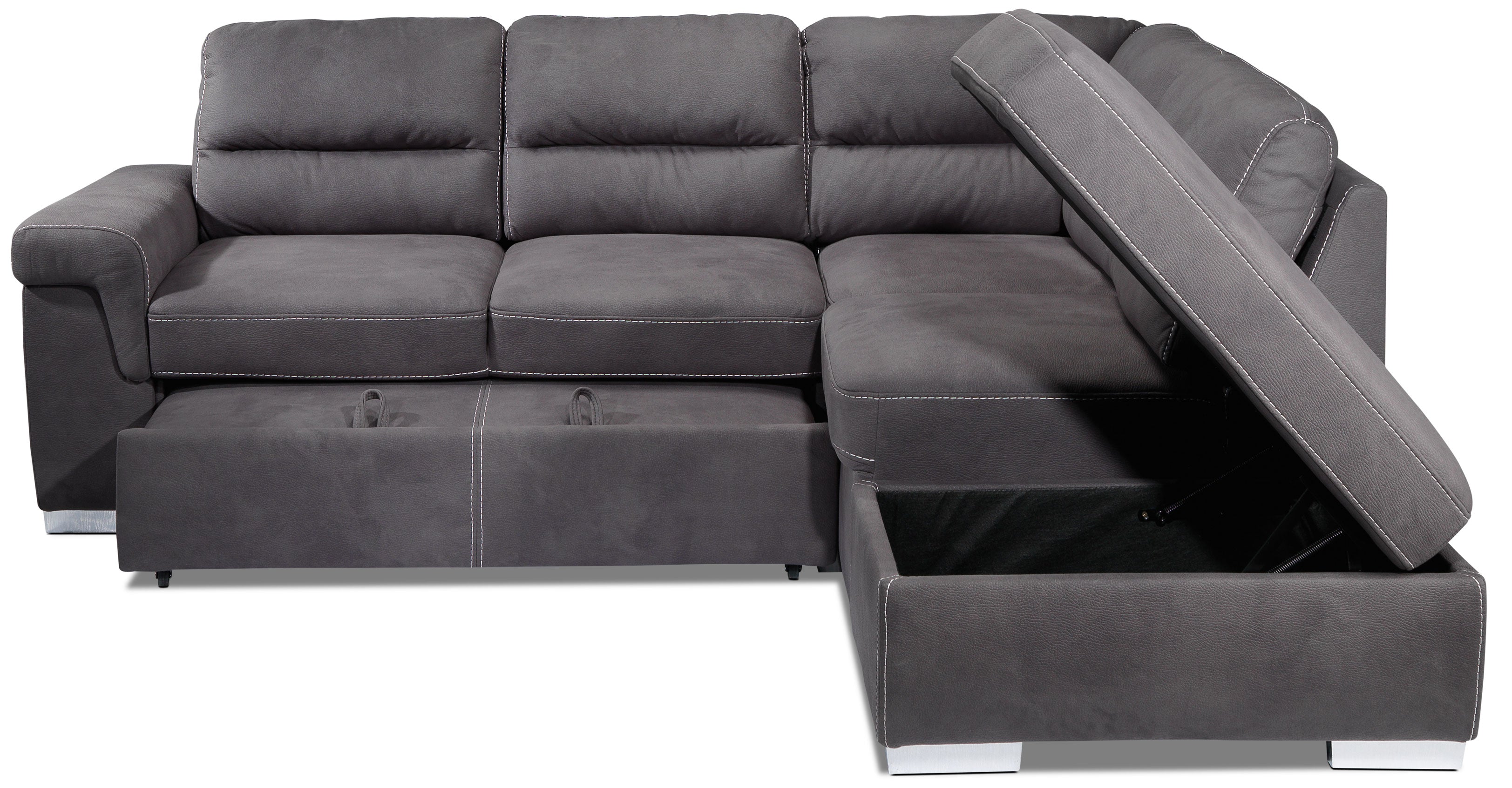 Simone 3-Piece Sectional with Left-Facing Pop-Up Bed - Charcoal