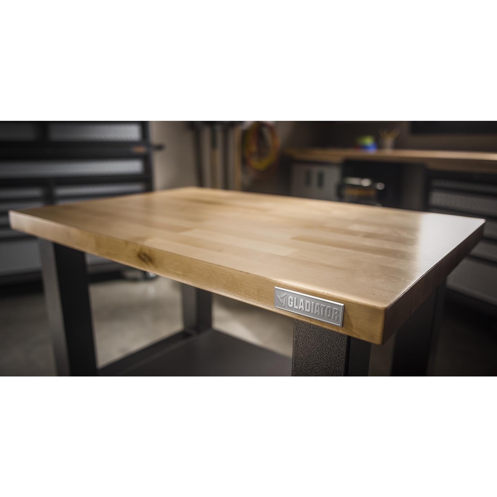 Gladiator Hammered White 8' Adjustable Height Hardwood Workbench - GAWB08HWGW