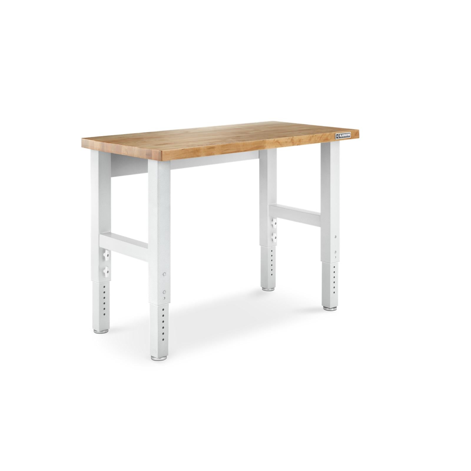 Gladiator Hammered White 4' Adjustable Height Hardwood Workbench - GAWB04HWJW