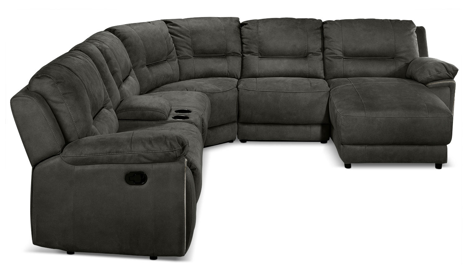 Pasadena 6-Piece Reclining Sectional with Right-Facing Chaise - Dark Grey