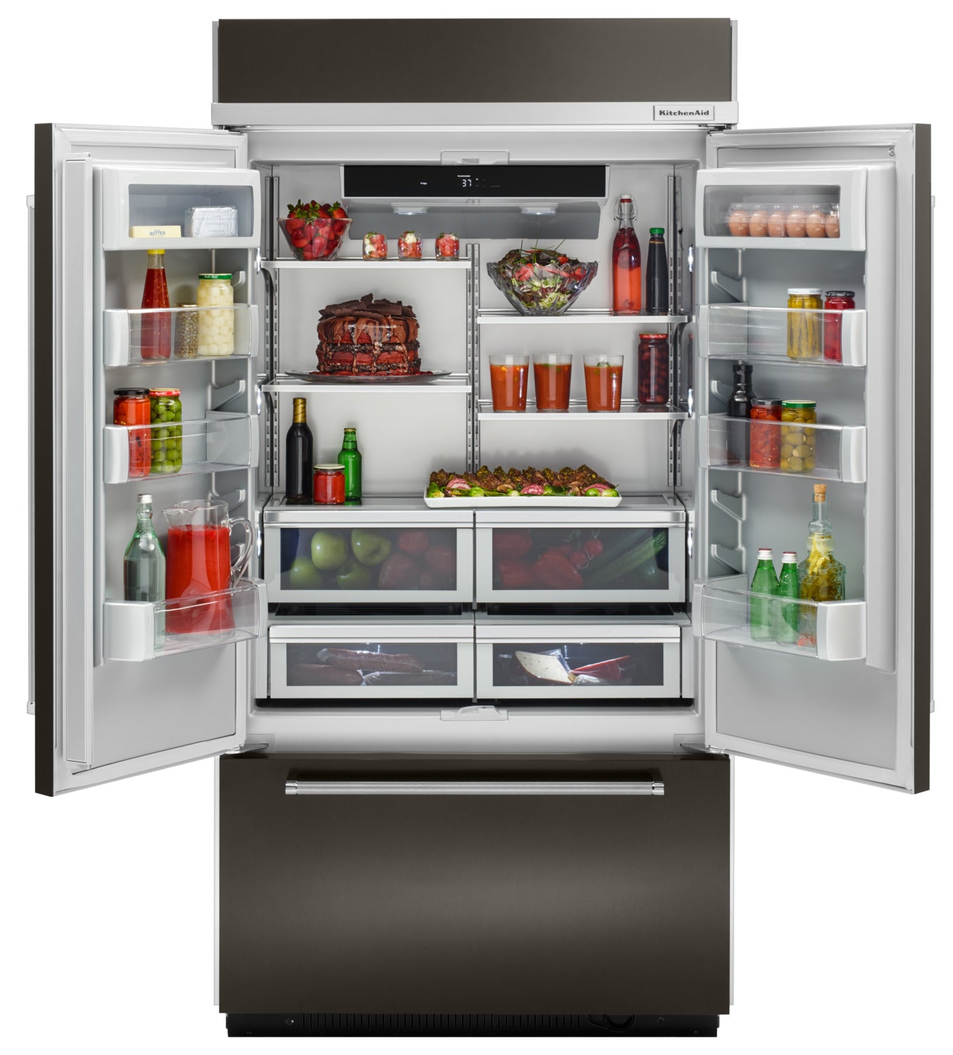 KitchenAid 42" 24.2 Cu. Ft. Black Stainless Steel French Door Refrigerator - KBFN502EBS
