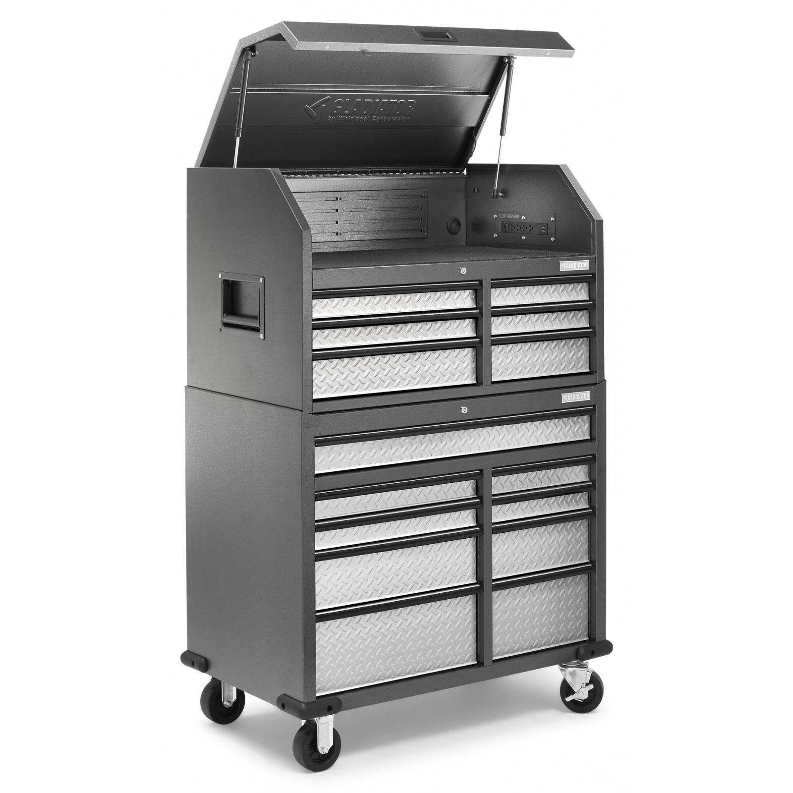 Gladiator Silver Tread Premier 41 inch 15-drawer Mobile Tool Chest Combo - GATC4115JG