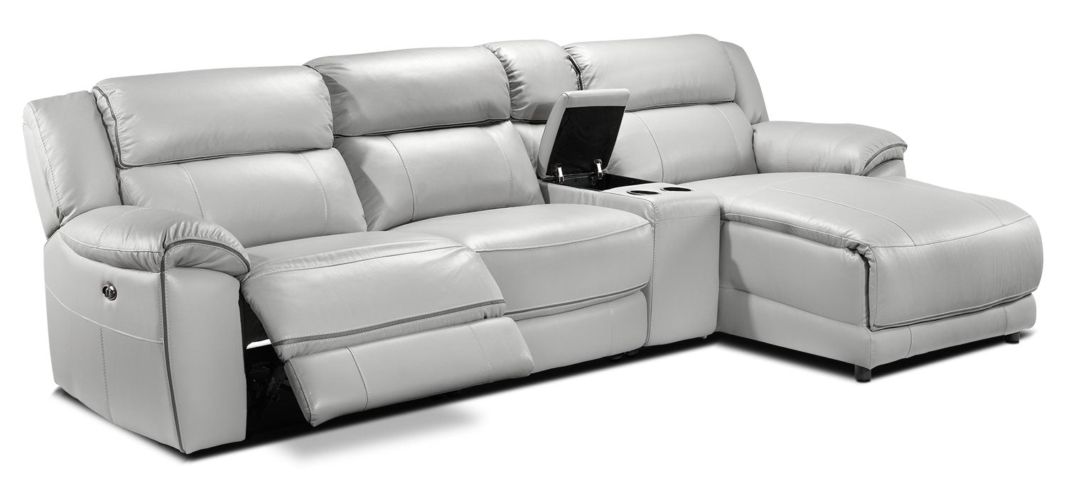 Holton Leather 4-Piece Sectional with Right-Facing Chaise - Grey