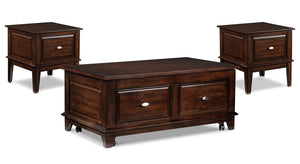 Davidoff Ens. Table de centre à dessus relevable et 2 tables de bout - noyer