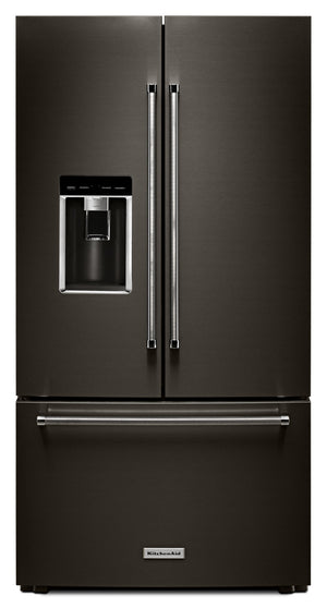 KitchenAid Réfrigérateur 23,8 pi³ de 36 po avec porte à 2 battants à profondeur comptoir acier inoxydable noir - KRFC704EBS