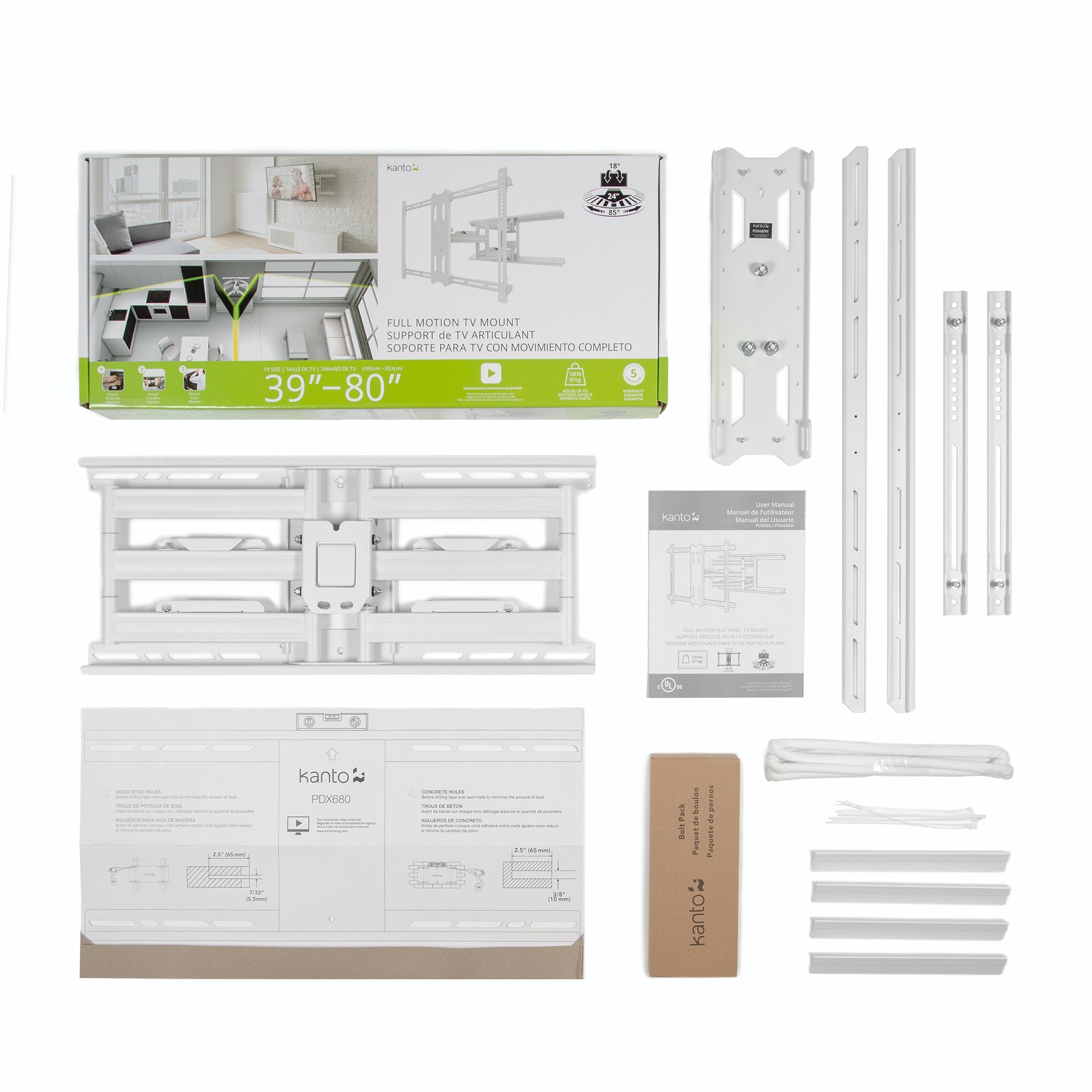 Full Motion TV Wall Mount with 24" of Extension for 39" to 80" TVs - PDX680W