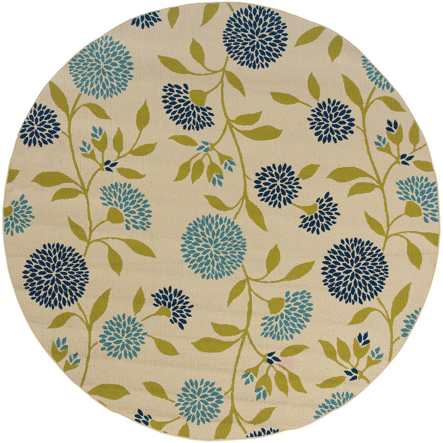 Lagoon W8327YL Floral Indoor/Outdoor Area Rug (7'10"Round)