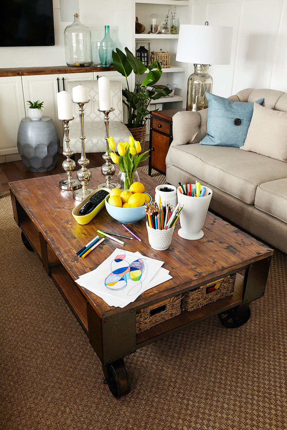 Pinebrook Coffee Table and Two End Tables - Distressed Natural Pine