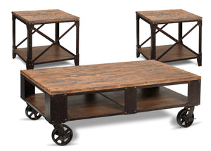 Pinebrook Ens. Table de centre et 2 tables de bout - pin naturel décoloré