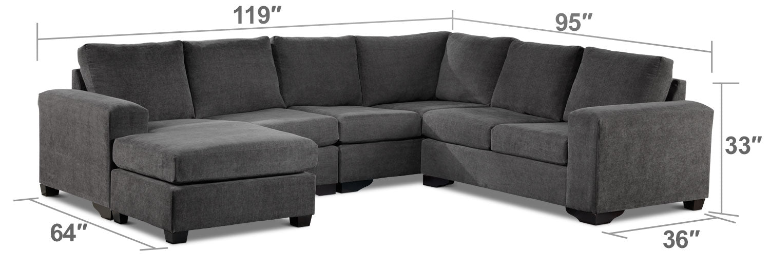 Danielle 3-Piece Sectional with Left-Facing Corner Wedge - Grey