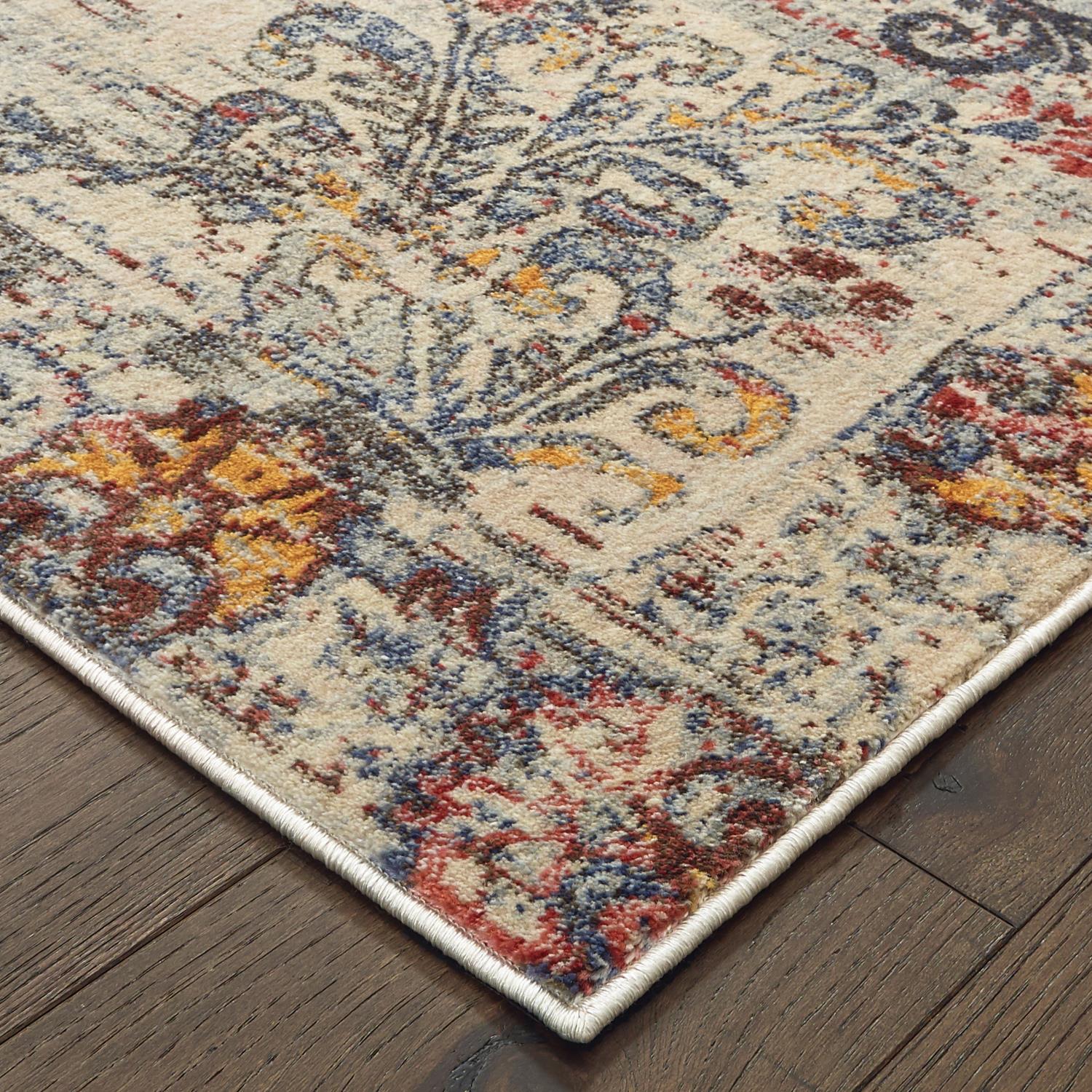 Paxton W047H7L Antiqued Scalloped Medallion Area Rug (6'7"X9'6")