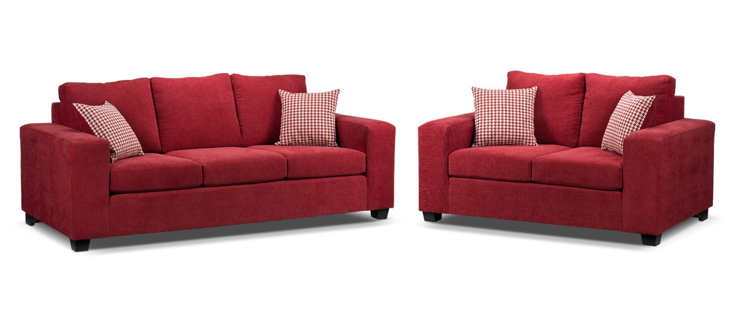 Fava Sofa and Loveseat Set - Red