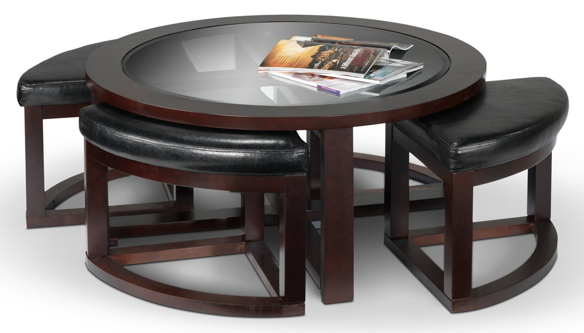 Emma Coffee Table w/ Four Ottomans - Espresso
