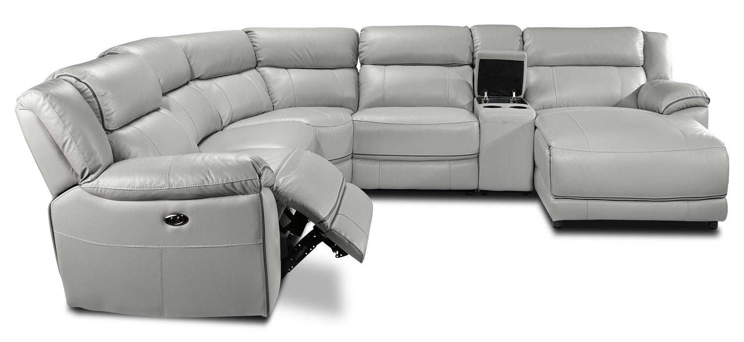 Holton Leather 6-Piece Sectional with Right-Facing Chaise - Grey
