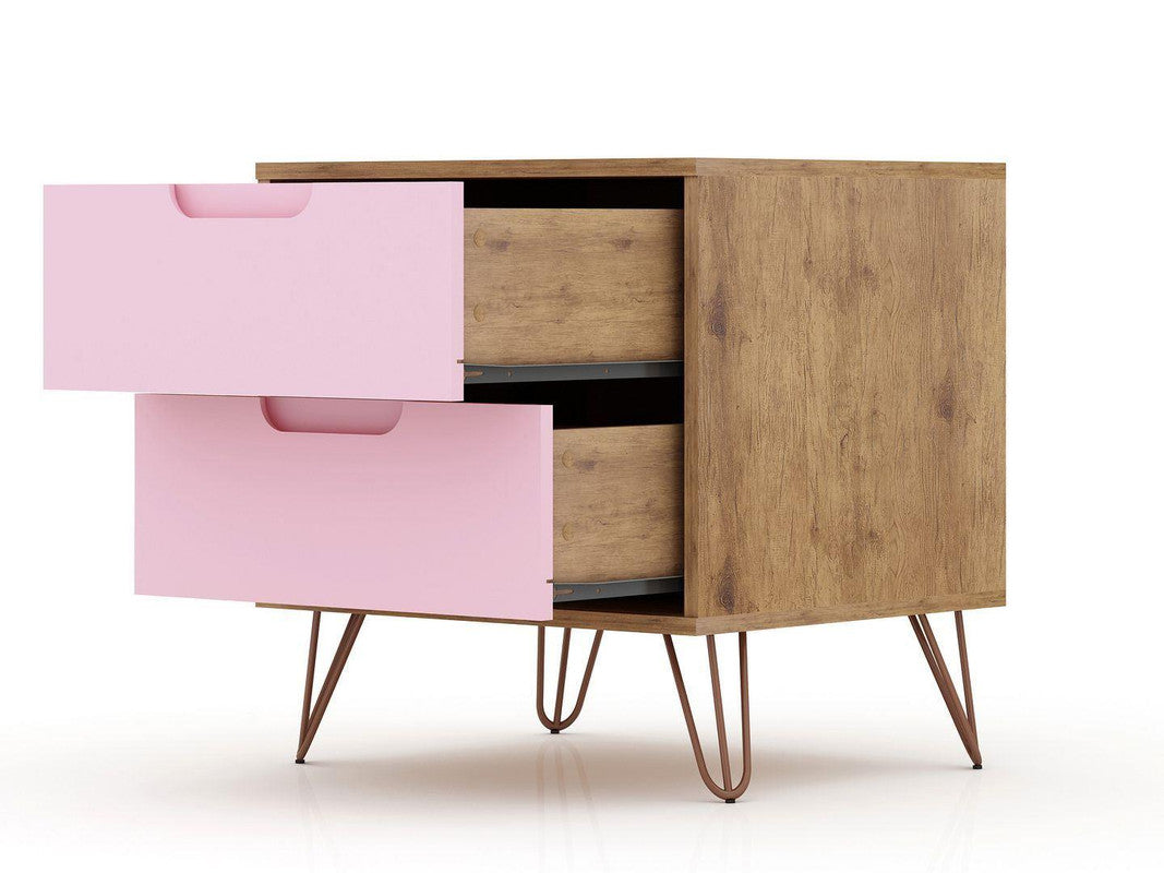Nuuk 3-Drawer Dresser and Night Table Set - Nature/Rose Pink