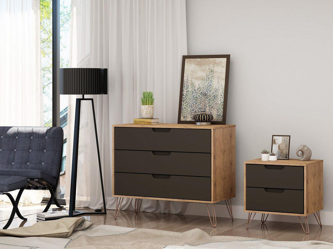 Nuuk 3-Drawer Dresser and Night Table Set - Nature/Textured Grey