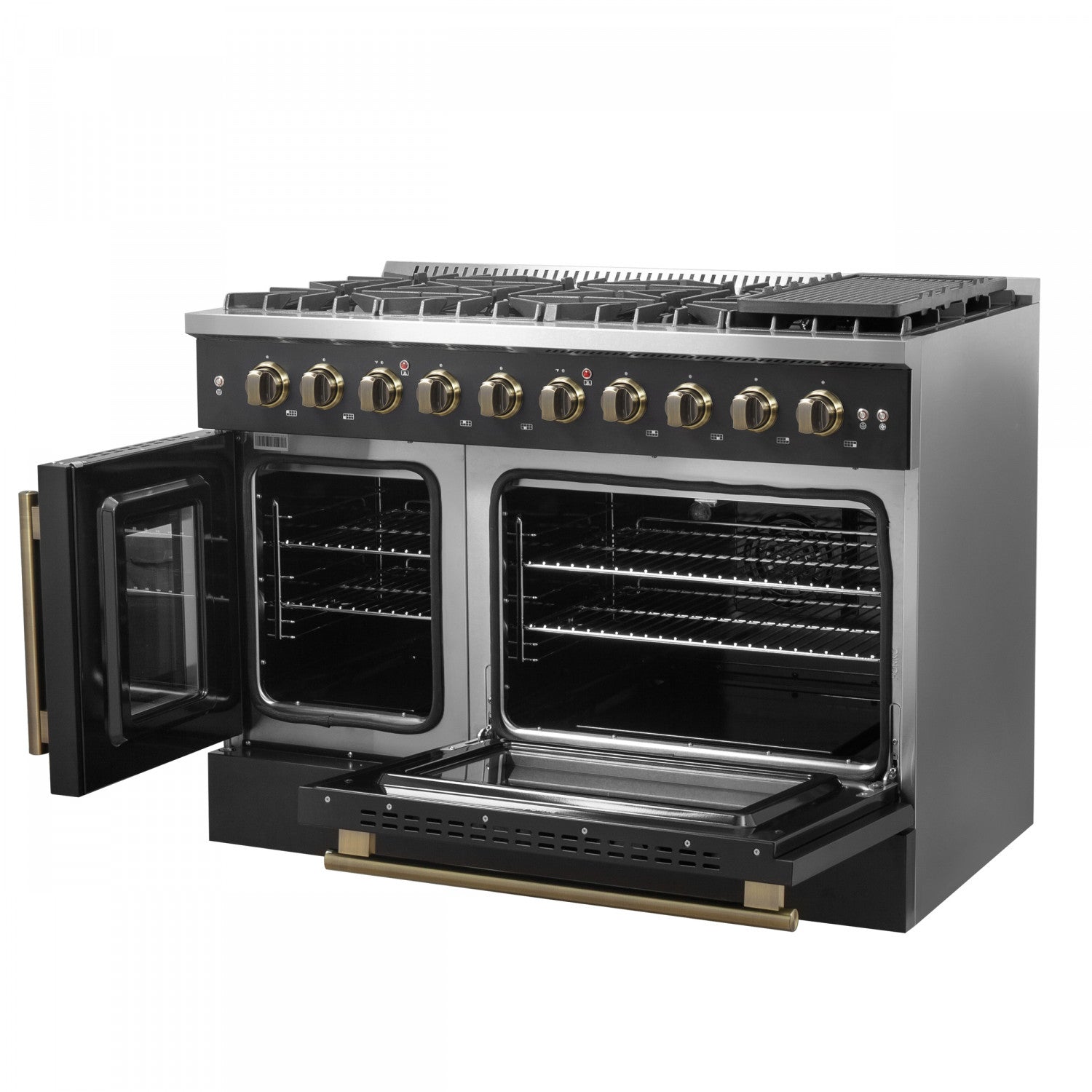 Forno Galiano 48" Black Freestanding Double Oven Gas Range (6.58 Cu. Ft.) - FFSGS6444-48BLK