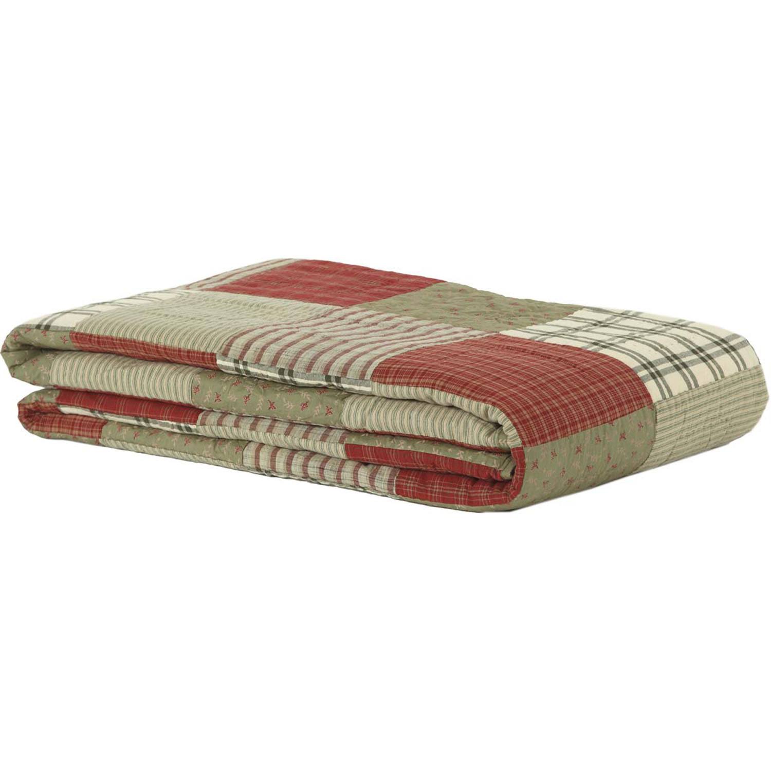 Mayfred Luxury King Quilt - Khaki/Barn Red