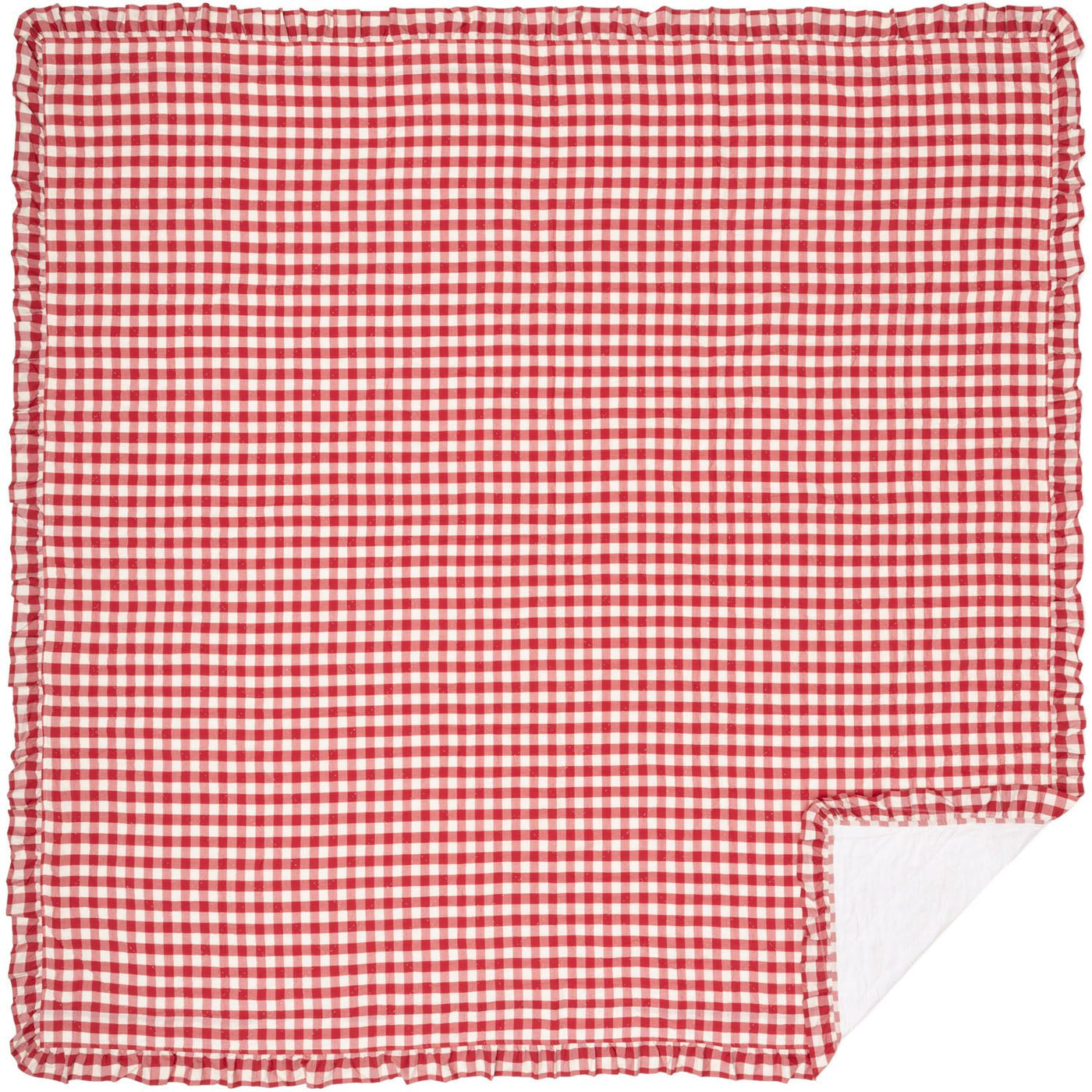 Kuna Queen Ruffled Quilt - Red/White