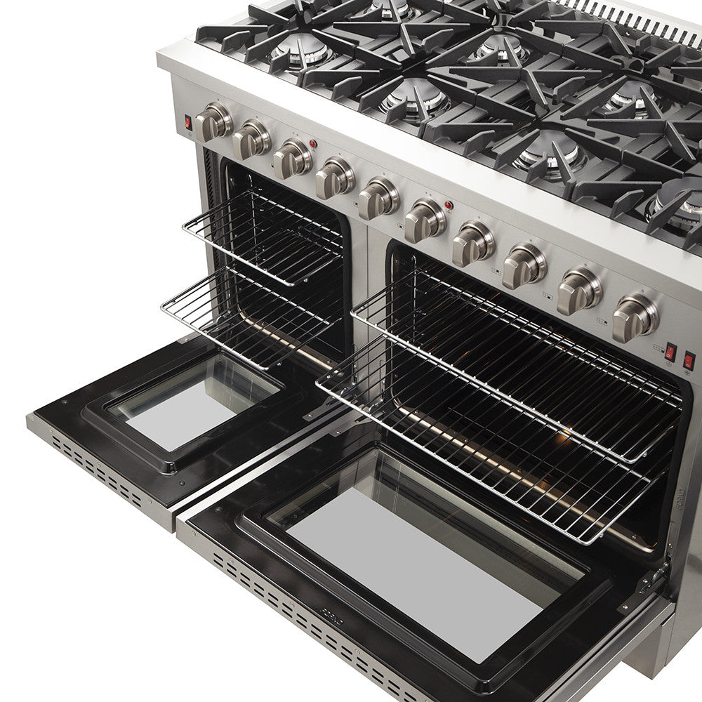Forno Galiano 48" Stainless Steel Freestanding Double Oven Gas Range (6.58 Cu. Ft.) - FFSGS6244-48