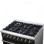 Forno Galiano 36" Black Dual Fuel Range with True Convection (5.36 Cu. Ft.) - FFSGS6156-36BLK