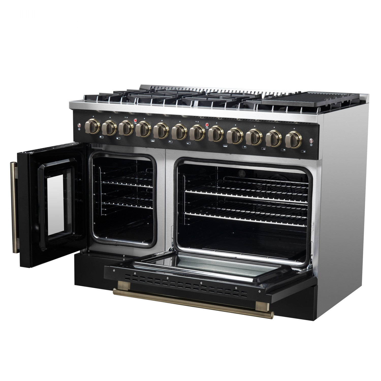 Forno Galiano 48" Black Freestanding Dual Fuel Double Oven Range with True Convection (6.58 Cu. Ft.) - FFSGS6356-48BLK