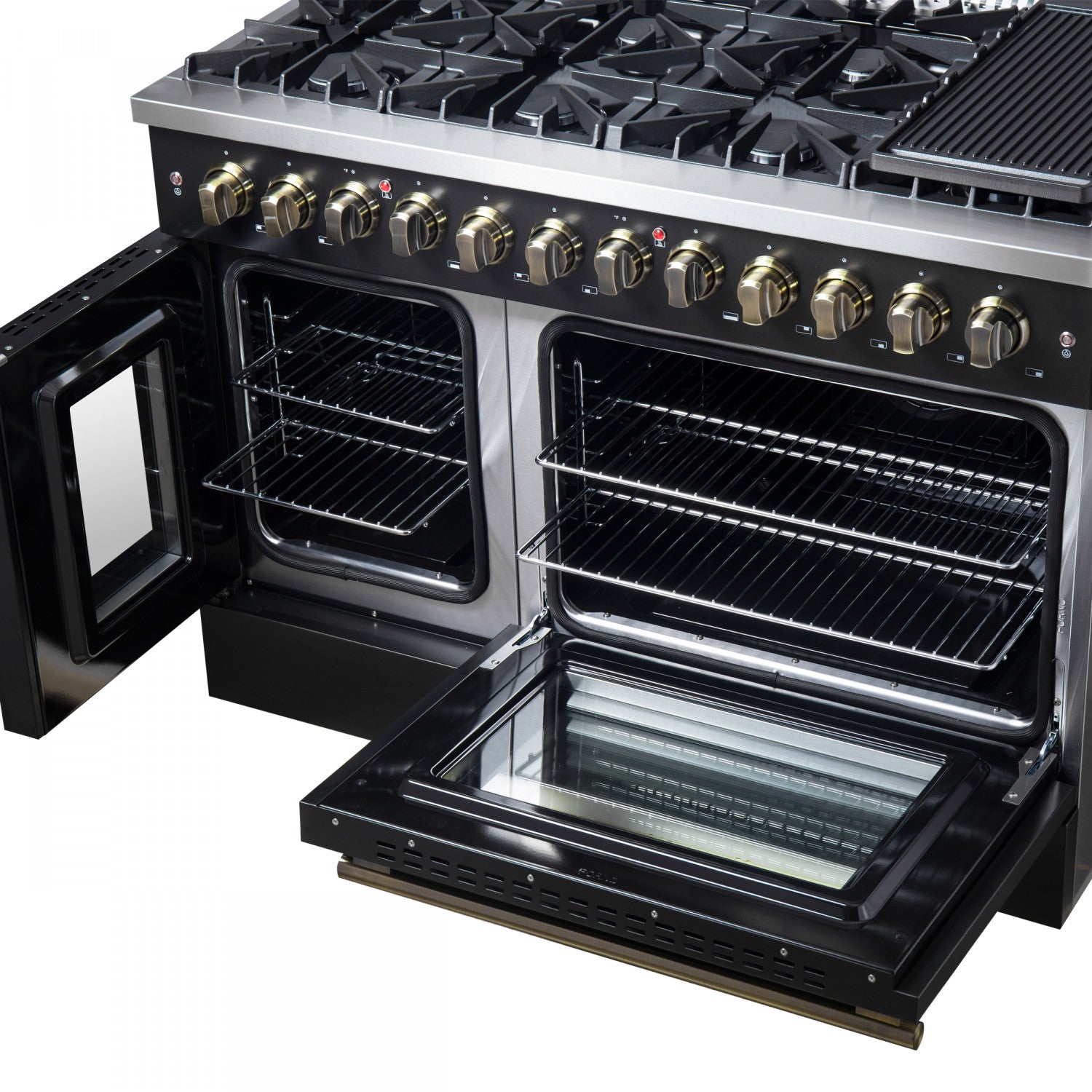 Forno Galiano 48" Black Freestanding Dual Fuel Double Oven Range with True Convection (6.58 Cu. Ft.) - FFSGS6356-48BLK