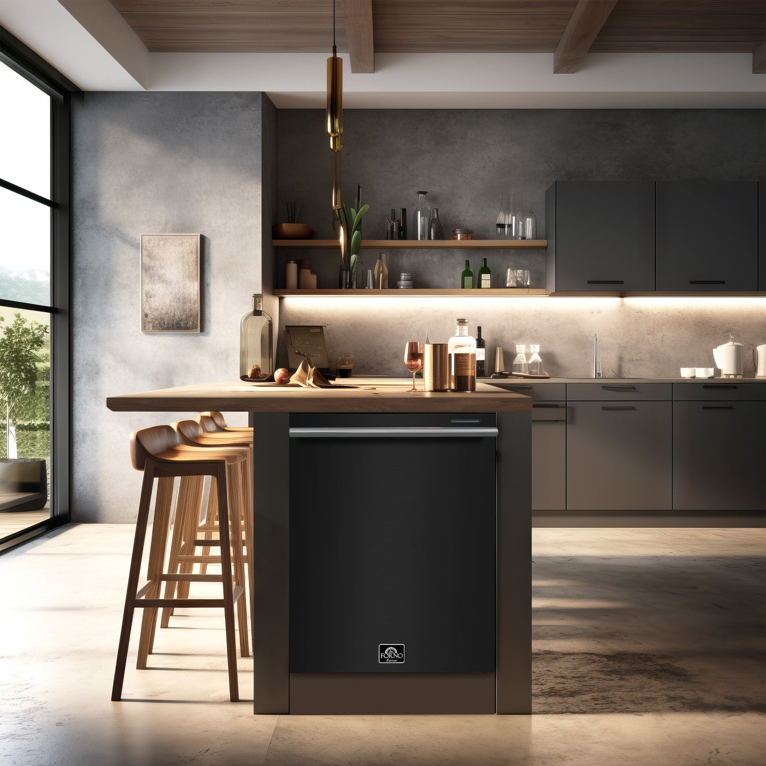 Forno Premium Black Kitchen Package with Range, Bottom Freezer Refrigerator, Dishwasher and Range Hood - FBDL-006-02CA