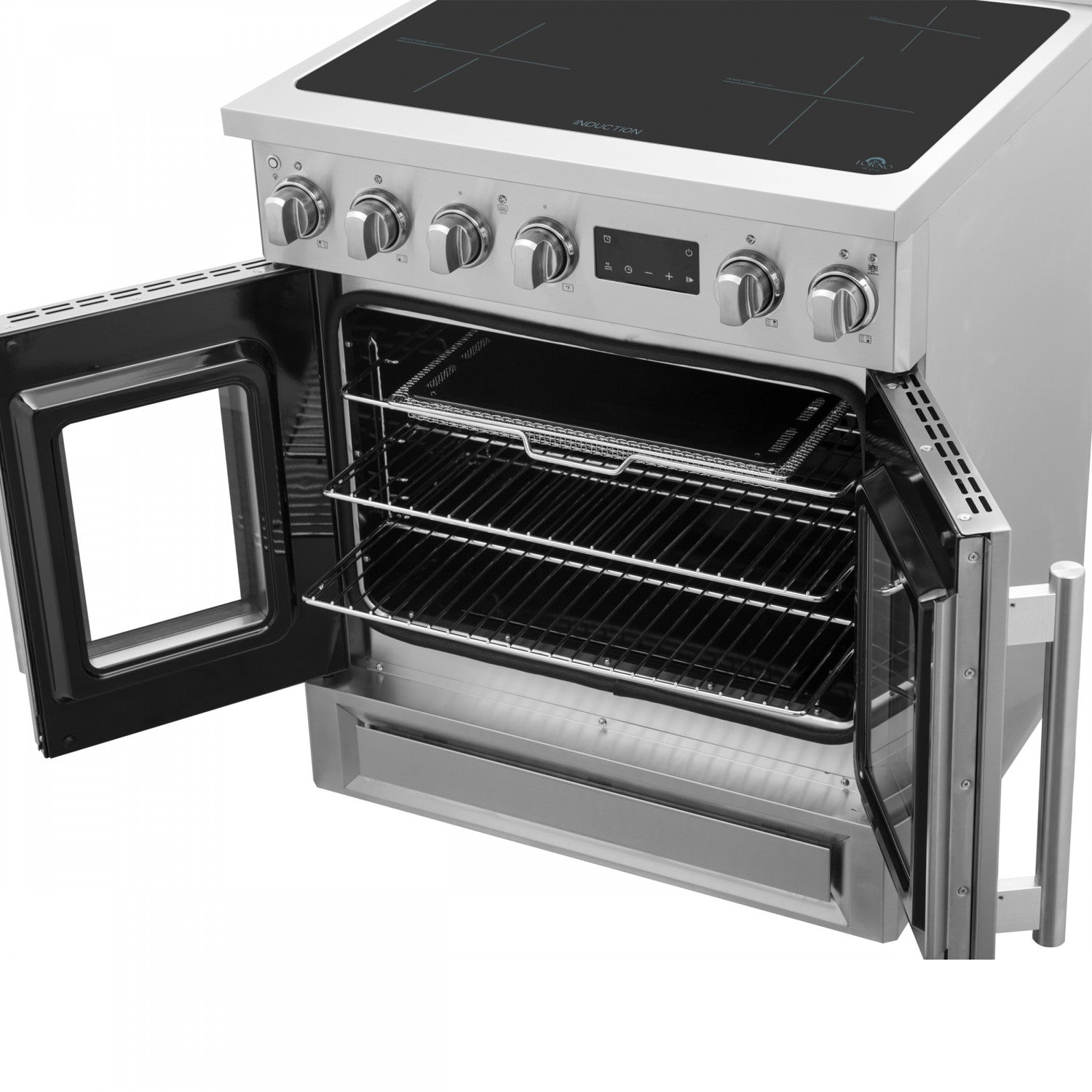 Forno Torino Stainless Steel 30" True Convection Induction Range with Air Fry and Air Sous Vide (4.32 Cu. Ft.) - FFSIN0950-30