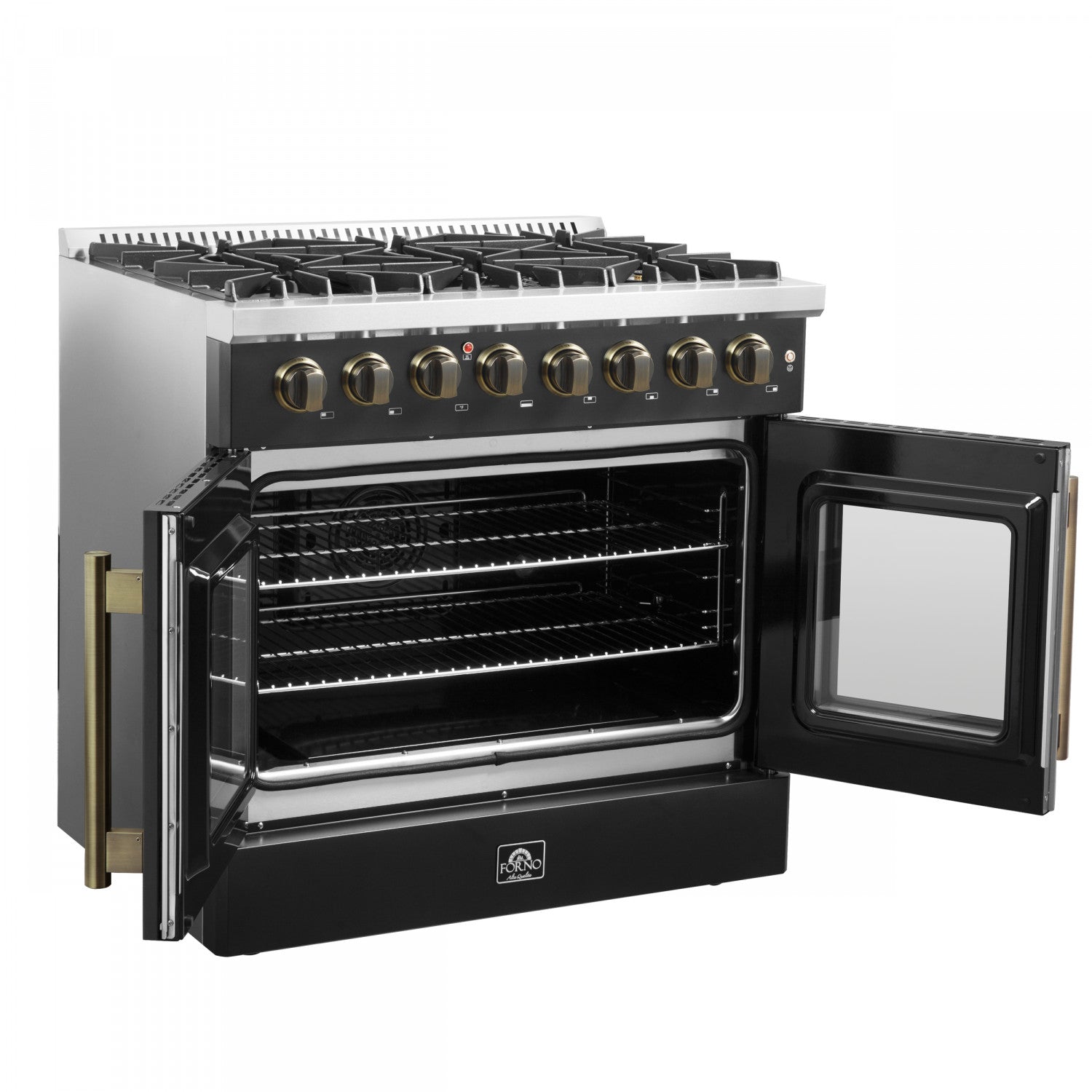 Forno Galiano 36" Black French Door Dual Fuel Range with True Convection (5.36 Cu. Ft.) - FFSGS6356-36BLK
